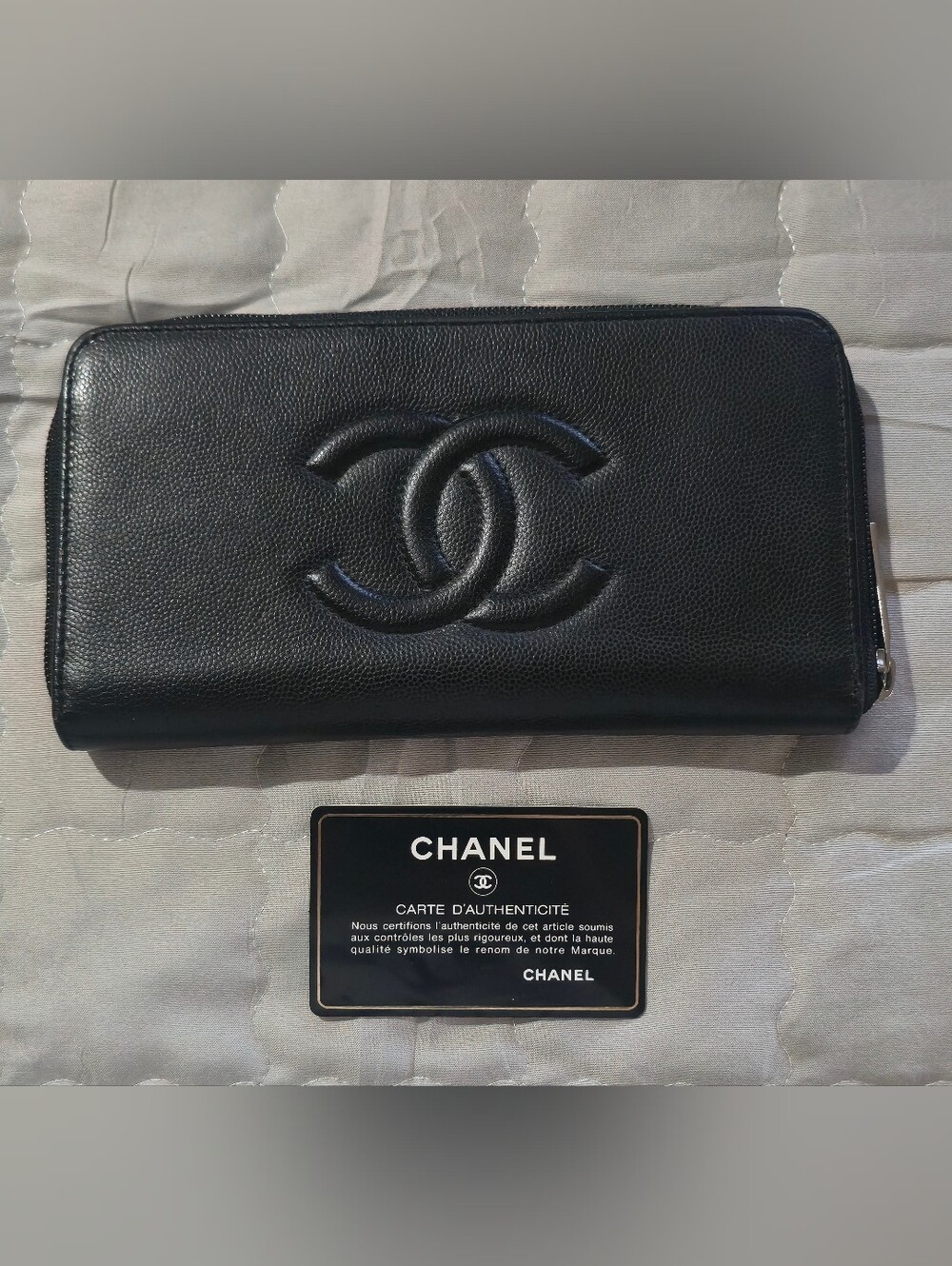 Chanel Black Caviar Leather Wallet with CC Logo